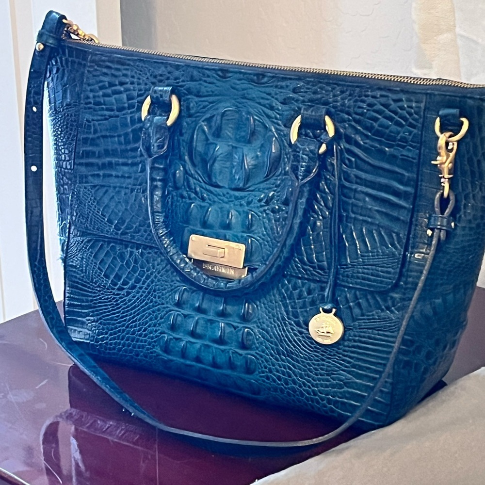 Brahmin Teal Crocodile-Embossed Shoulder Bag